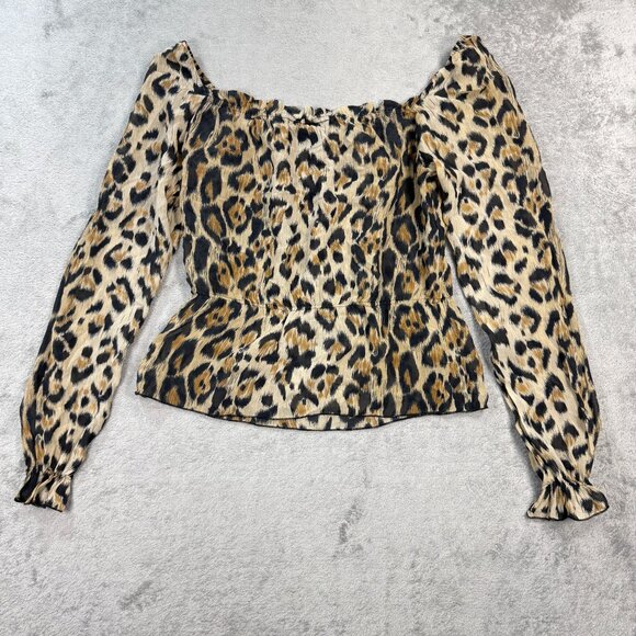 Vintage Leopard Print Silk Sheer Womens Cheetah Blouse Y2K Ruffled Cuffs XS - Picture 6 of 9